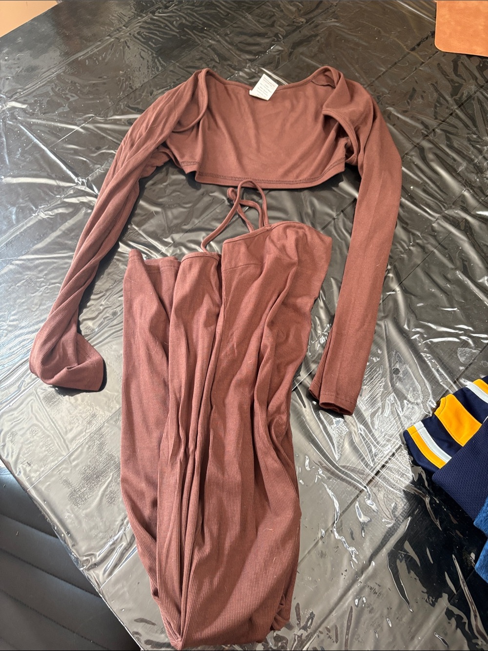 Women's Brown Two-Piece Bodycon Dress Set